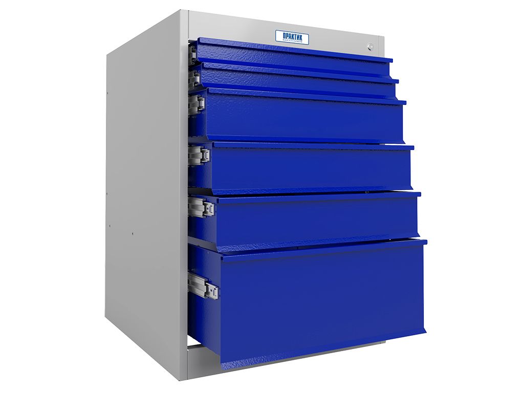 Инструментальная тумба, корпус серый полуматовый, лицевые панели ящиков синие