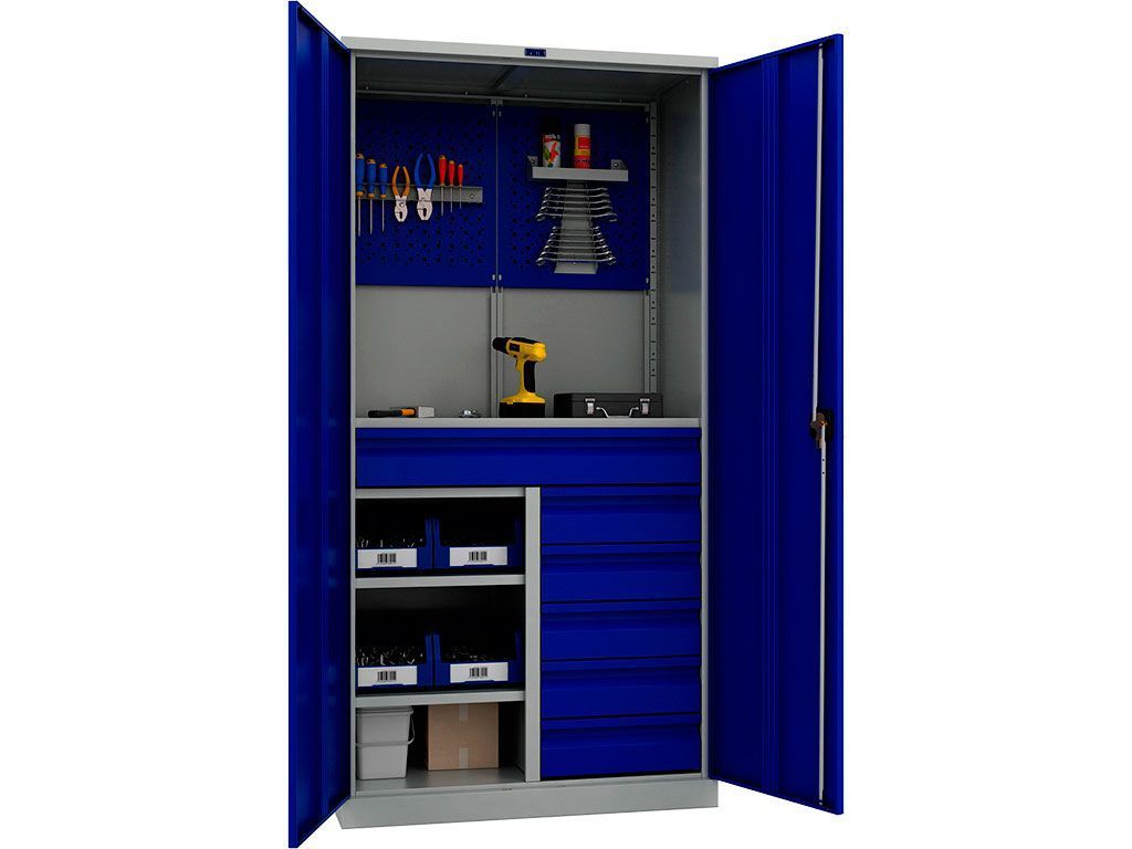 Шкаф инструментальный ТС 1995 cерый полуматовый, двери синие
