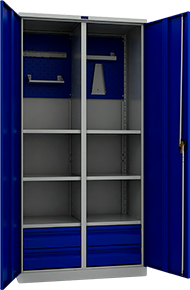 Шкаф инструментальный cерый полуматовый, двери синие