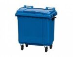 Передвижной мусорный контейнер Iplast 770 л. темно-голубой, с темно-голубой крышкой без педали